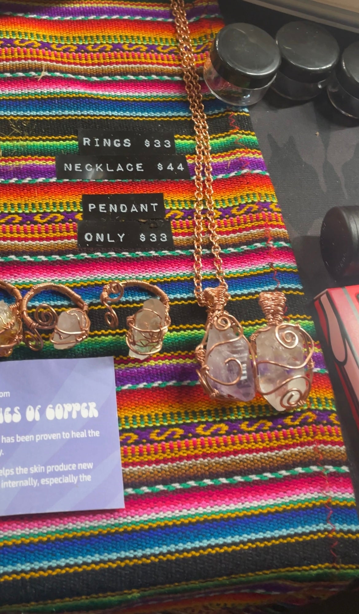 Handmade Solid Copper and Authentic Raw Crystal Pendant Necklace