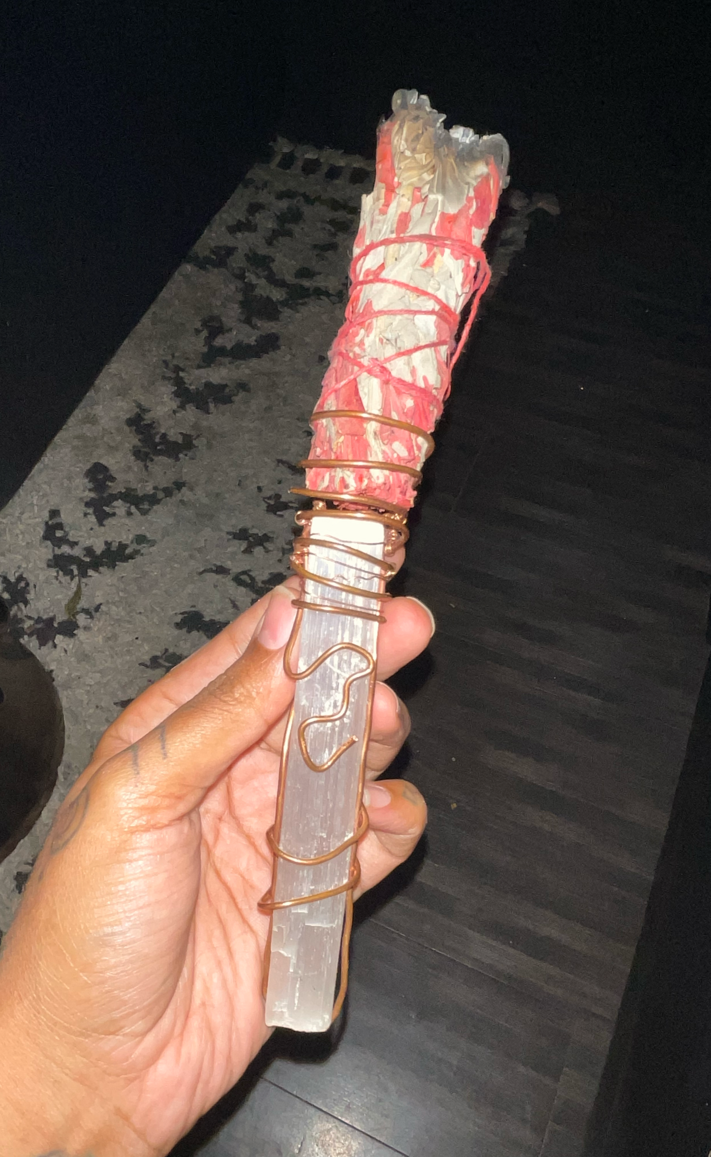 Handmade Custom Solid Copper and Authentic Raw Crystal Smudge Wand