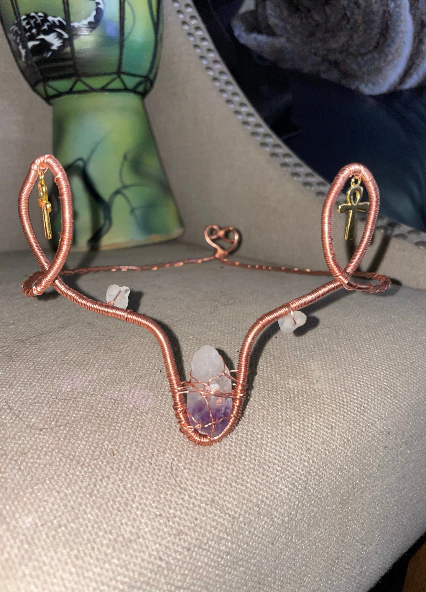 Handmade Solid Copper and Authentic Raw Crystal Custom Healing Meditation Crown 👑(STONES IN THE MIDDLE MAY VARY FROM THE PHOTO)