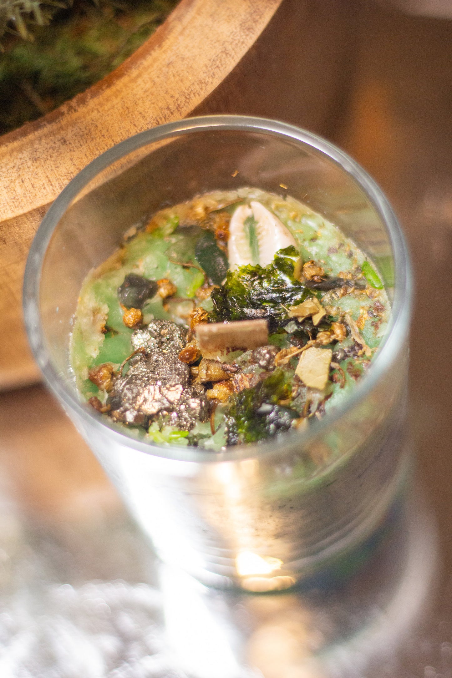 Olokun Prosperity Abundance Marbled Beeswax Bamboo Votive Candle